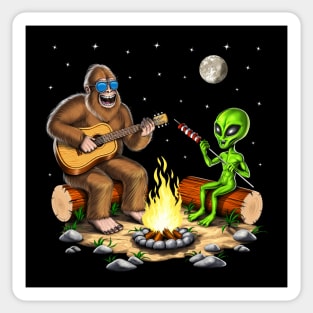 Bigfoot and Alien Camping Sticker